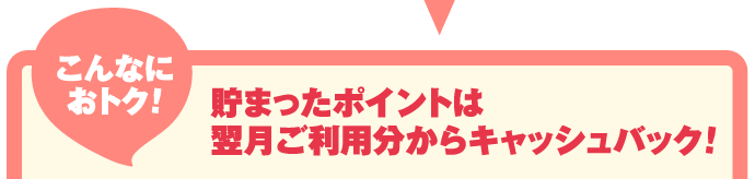 貯まったポイントは翌月ご利用分からキャッシュバック！