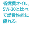 省燃費オイル。5W-30Wと比べて燃費性能に優れる。